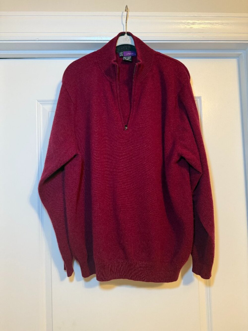 Saks Fifth Avenue 100% Cashmere Quarter Zip Sweater Burgundy Men's XL